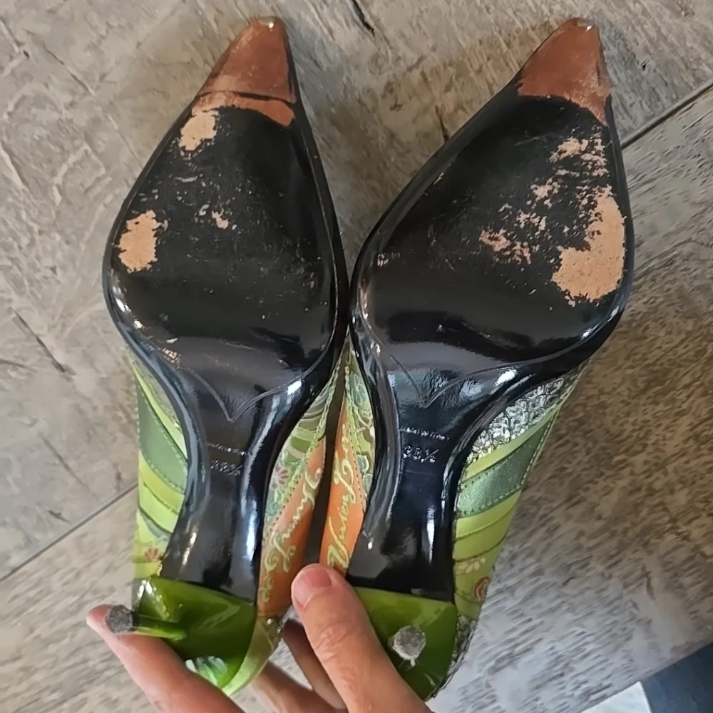 Vivien Lee Women’s Stunning Green Fabric Designer Heels Stilettos Size 38 1/2 - Picture 15 of 15